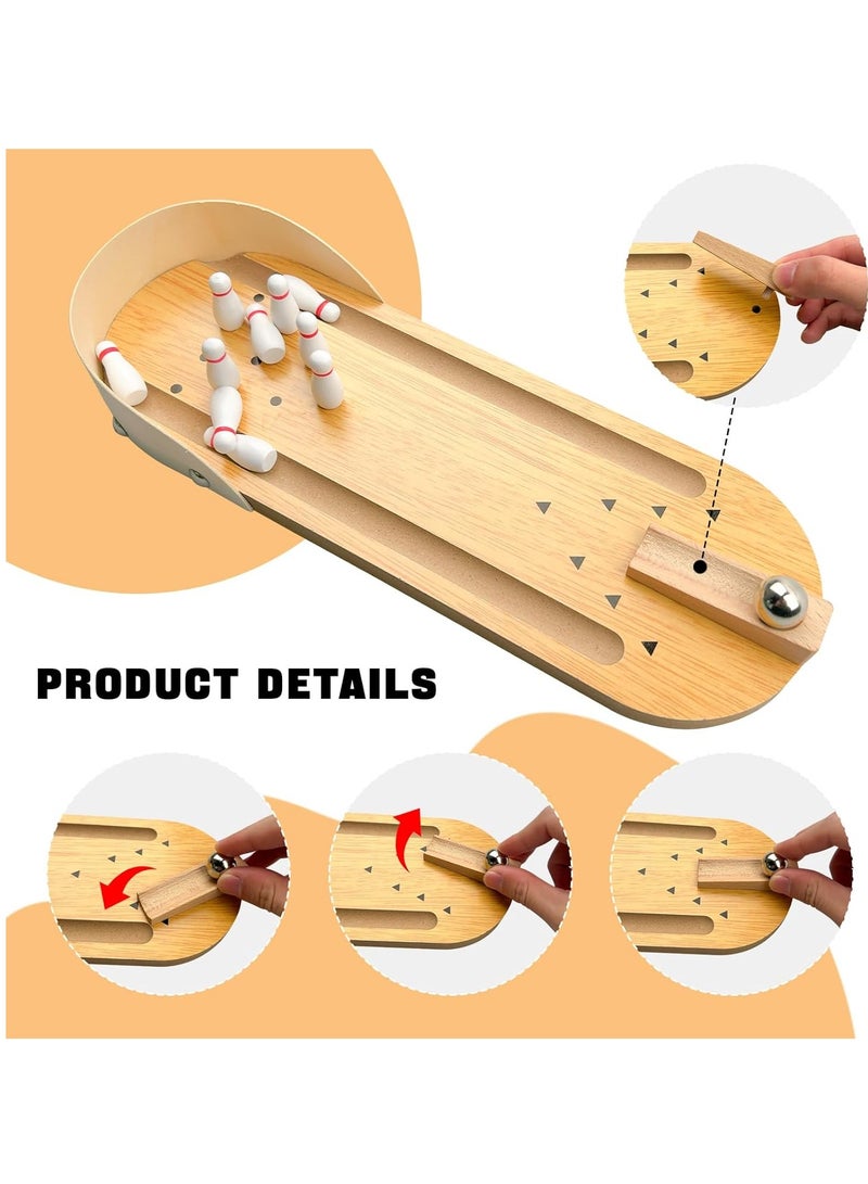 Meetion Mini Bowling Game Set, Wooden Tabletop Bowling Game Desktop Bowling Toys Home Bowling Alleys Gifts for Men Adults And Kids Teens Boys - Image 2