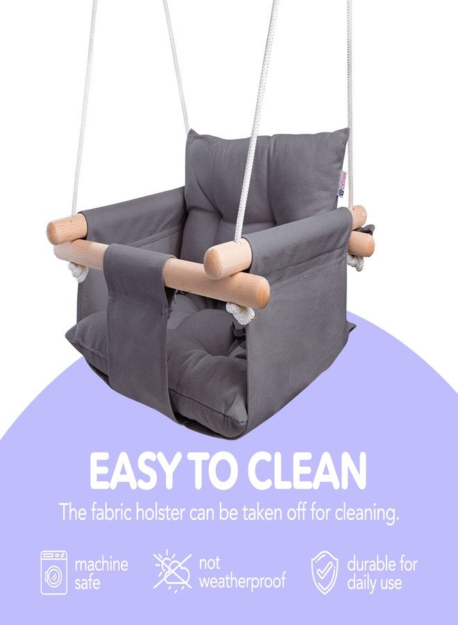 CaTeam - Canvas Baby Swing, Wooden Hanging Swing Seat Chair with Safety Belt, Durable Baby Swing Chair, Outdoor and Indoor Swing for Kids, Mounting Hardware Included, Dark Gray - Image 5