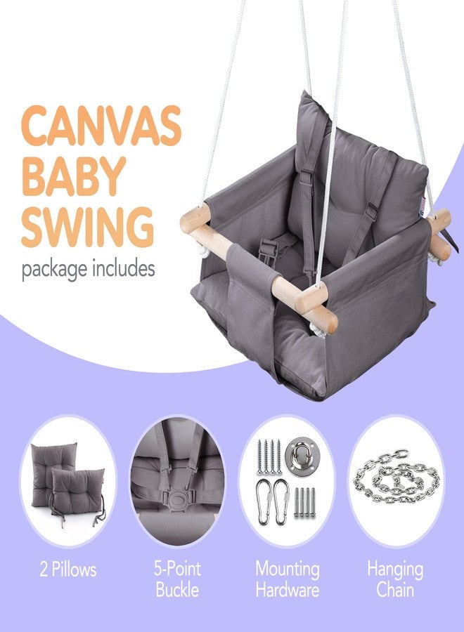CaTeam - Canvas Baby Swing, Wooden Hanging Swing Seat Chair with Safety Belt, Durable Baby Swing Chair, Outdoor and Indoor Swing for Kids, Mounting Hardware Included, Dark Gray - Image 3