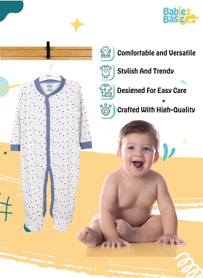 Babies Basic 100% Cotton Printed Long Sleeves Jumpsuit/Romper/Sleepsuit For Babies  - Image 3