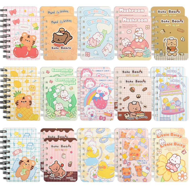 Ulema 30 Packs Mini Notebooks Portable Pocket Notebook for Gifts and Office Back to School Classroom rewards College Ruled Pages (Cartoon) - Image 1