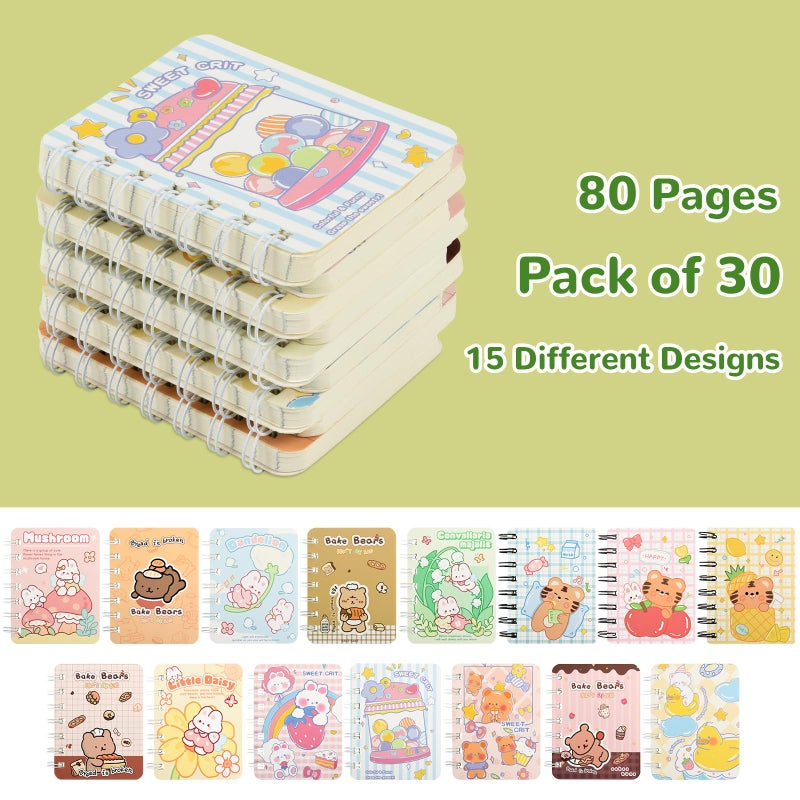 Ulema 30 Packs Mini Notebooks Portable Pocket Notebook for Gifts and Office Back to School Classroom rewards College Ruled Pages (Cartoon) - Image 3