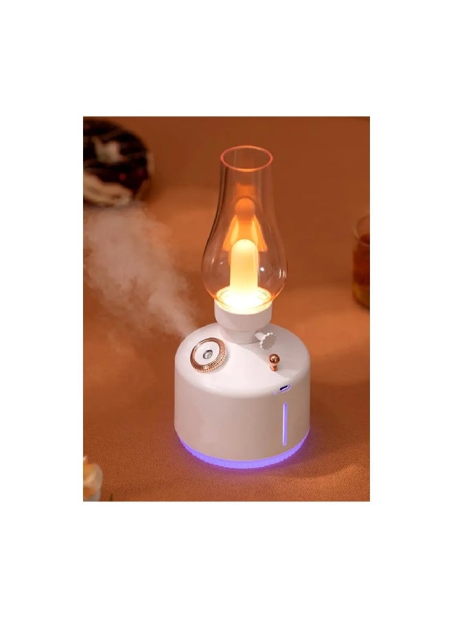 Portable USB Rechargeable Air Humidifier, 280ML Wireless Aromatherapy Diffuser with Vintage Lamp Night Light, 1200mAh Battery, Auto Shut-Off, Type-C - White - Image 2