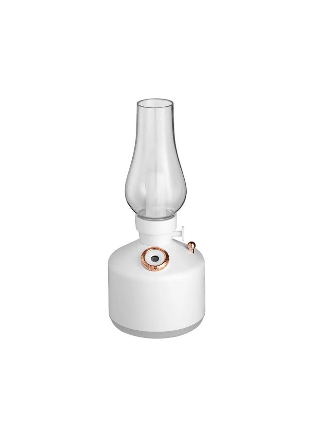 Portable USB Rechargeable Air Humidifier, 280ML Wireless Aromatherapy Diffuser with Vintage Lamp Night Light, 1200mAh Battery, Auto Shut-Off, Type-C - White - Image 1