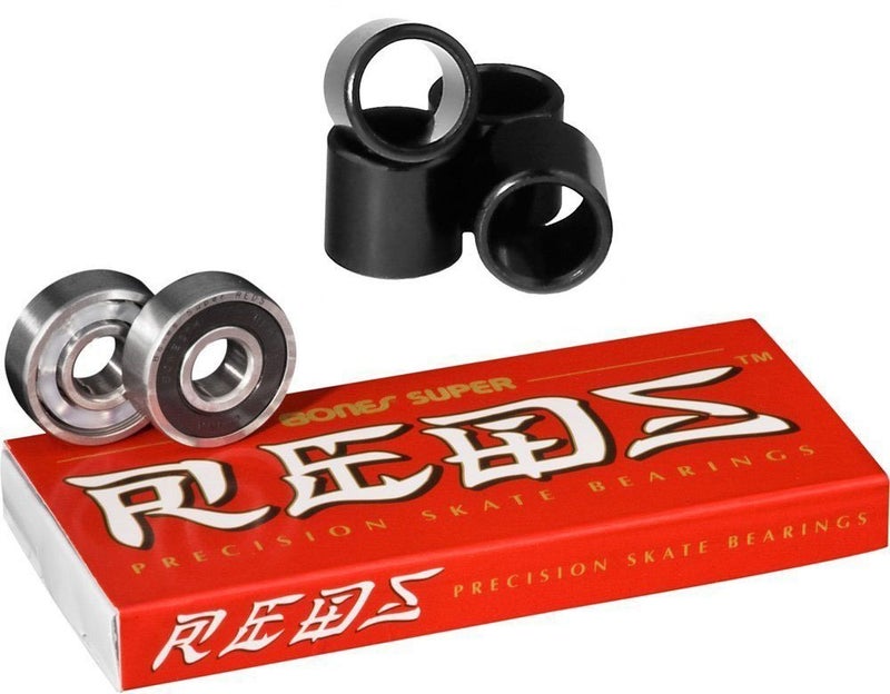 Bones Super Reds Bearings, 8 Pack set With FREE Bones Spacers - Image 1