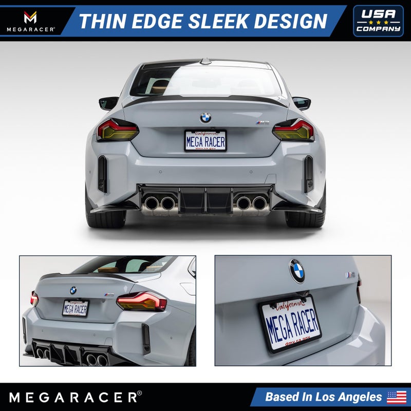 Mega Racer Slimline إطار لوحة ترخيص أسود غير لامع معدني | براغي تناسب BMW Tesla Mercedes Porsche Audi Lexus | حامل لوحة ترخيص رفيع ورفيع | غطاء إطار Porta Placas para Auto Car Tag | 1 حزمة - Image 3