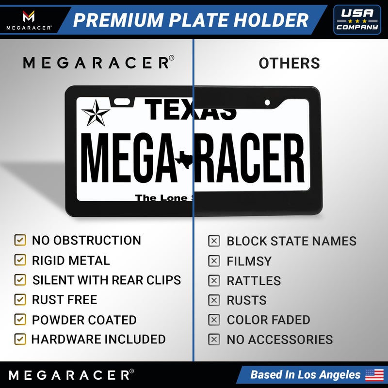 Mega Racer Slimline إطار لوحة ترخيص أسود غير لامع معدني | براغي تناسب BMW Tesla Mercedes Porsche Audi Lexus | حامل لوحة ترخيص رفيع ورفيع | غطاء إطار Porta Placas para Auto Car Tag | 1 حزمة - Image 5