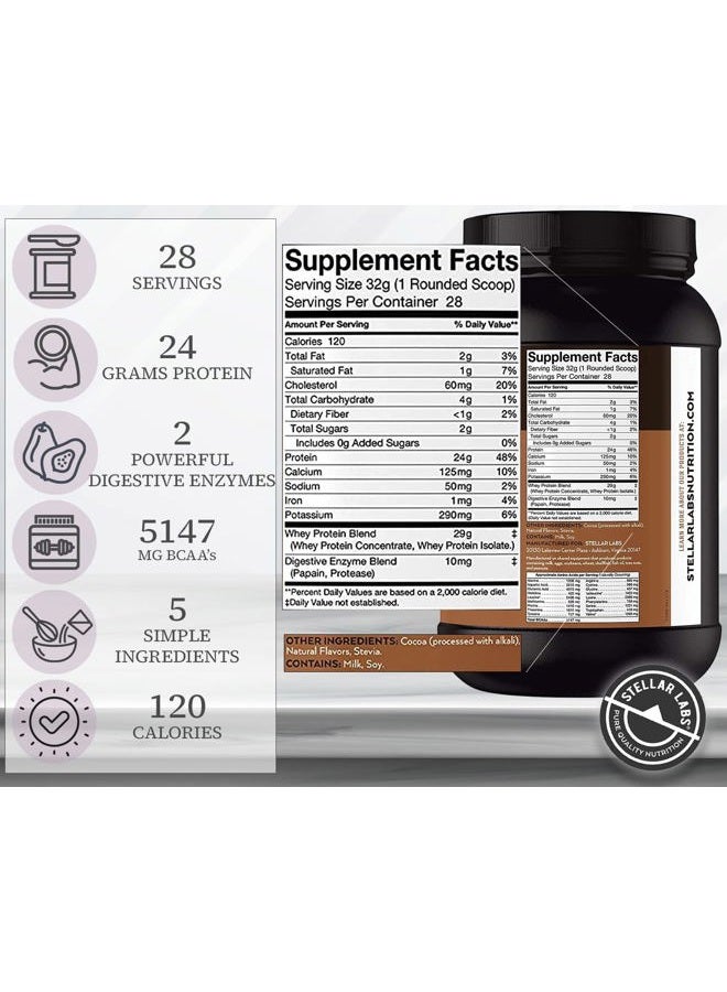 Stellar Labs Whey Protein Powder with BCAA's & Whey Isolate | Certified Low FODMAP, Non GMO, Gluten Free, Low Carb, Keto, with Stevia | All Natural Lean Post Workout Shakes | Chocolate - Image 2