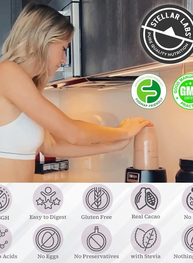 Stellar Labs Whey Protein Powder with BCAA's & Whey Isolate | Certified Low FODMAP, Non GMO, Gluten Free, Low Carb, Keto, with Stevia | All Natural Lean Post Workout Shakes | Chocolate - Image 3