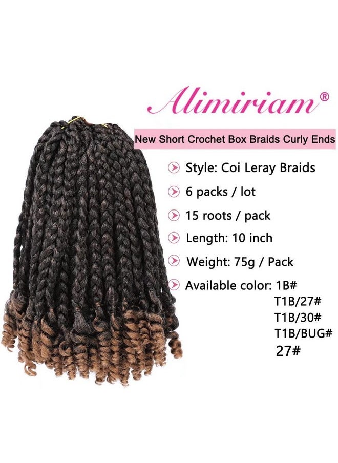 Alimiriam - Short Crochet Box Braids With Curly End 10Inch Omber Bob Braid Hair For Women Kids Pre Stretched Synthetic Hair Braid Hair Black (T1B/30 10" 6 Packs) - Image 1