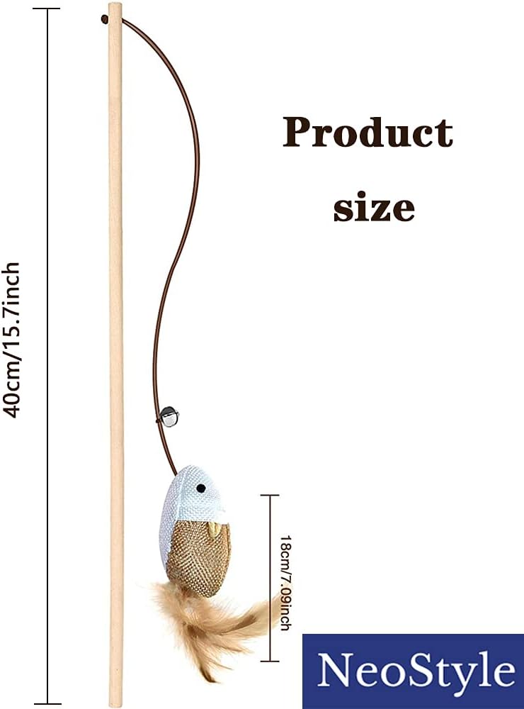 NeoStyle Cat Stick Toy,String Cat Toy,Cat Feather Wand Toy,Cat Interactive Toy,Bell Pole Toy Feather Tease, Cat Toys for Indoor Cats Cat Teaser Cat String Toy (Flax Mouse) - Image 3