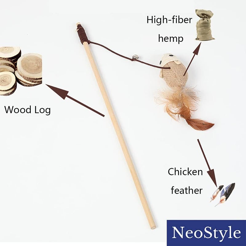 NeoStyle Cat Stick Toy,String Cat Toy,Cat Feather Wand Toy,Cat Interactive Toy,Bell Pole Toy Feather Tease, Cat Toys for Indoor Cats Cat Teaser Cat String Toy (Flax Mouse) - Image 2