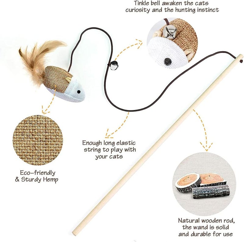 NeoStyle Cat Stick Toy,String Cat Toy,Cat Feather Wand Toy,Cat Interactive Toy,Bell Pole Toy Feather Tease, Cat Toys for Indoor Cats Cat Teaser Cat String Toy (Flax Mouse) - Image 4