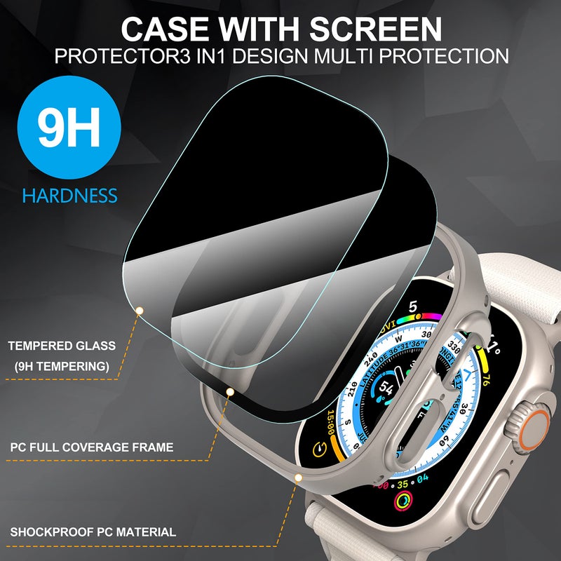 Suoman 3-Pack for Apple Watch Ultra 3/2/1 49mm Privacy Screen Protector Case, [Anti-Peeping] Ultra-Thin Tempered Glass Case Cover for iWatch Ultra 49mm 3/2/1 - Image 3