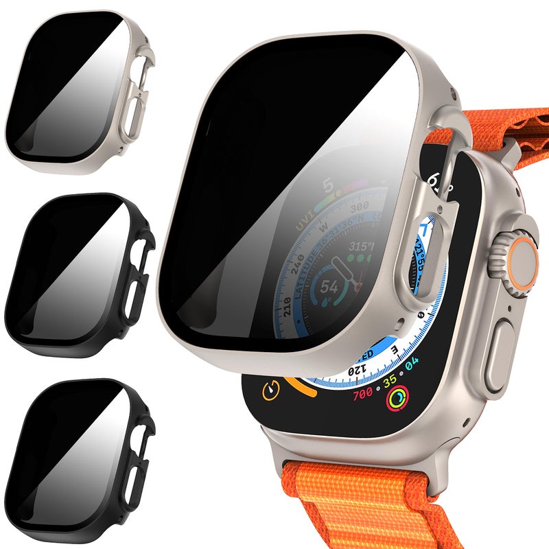 Suoman 3-Pack for Apple Watch Ultra 3/2/1 49mm Privacy Screen Protector Case, [Anti-Peeping] Ultra-Thin Tempered Glass Case Cover for iWatch Ultra 49mm 3/2/1 - Image 1