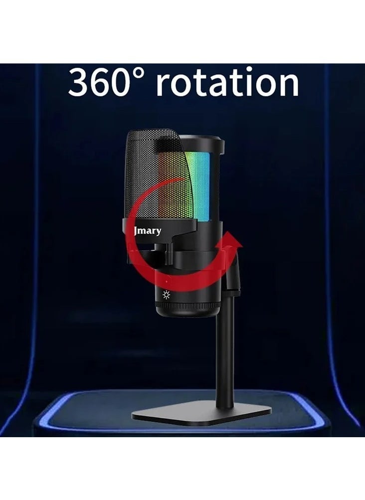 Jmary Zero Latency USB Desktop Microphone with RGB Lighting – Plug & Play Condenser Mic with Real-Time Monitoring, Volume Control, Mute Button & Adjustable Stand – Ideal for Podcasting, Gaming, Streaming, Online Meetings & Voice Recording - Image 2