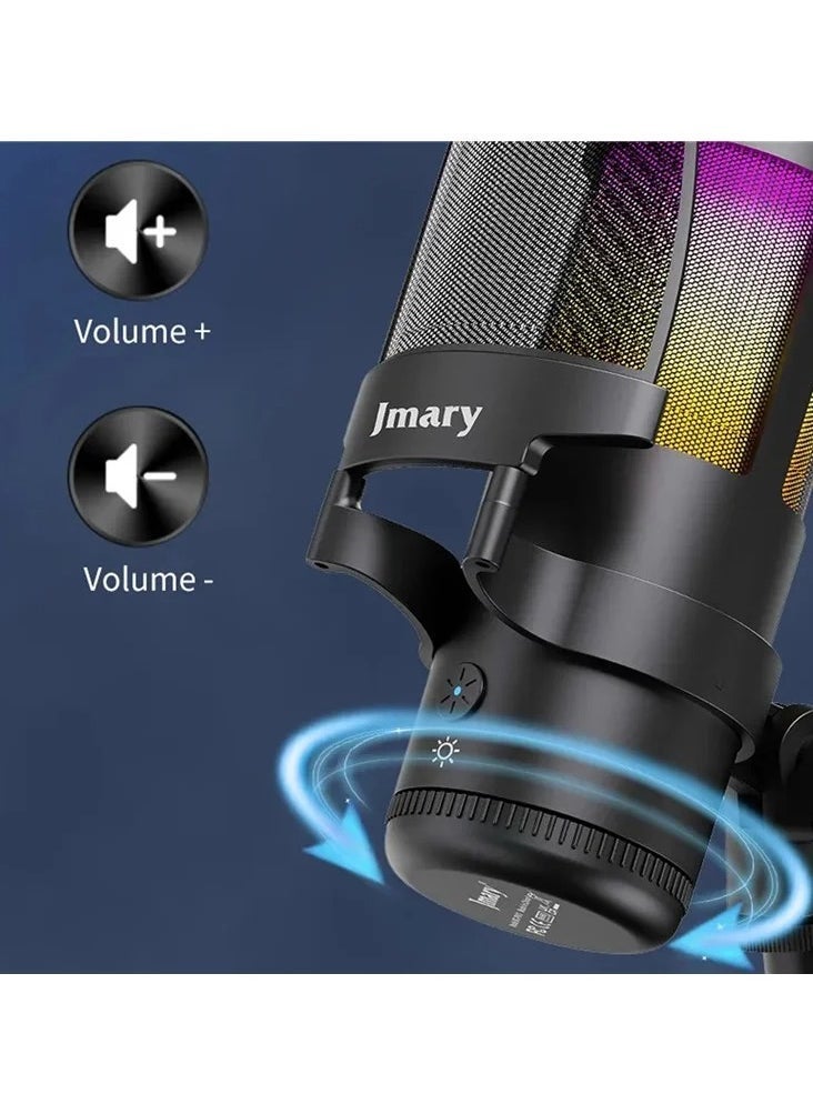 Jmary Zero Latency USB Desktop Microphone with RGB Lighting – Plug & Play Condenser Mic with Real-Time Monitoring, Volume Control, Mute Button & Adjustable Stand – Ideal for Podcasting, Gaming, Streaming, Online Meetings & Voice Recording - Image 5