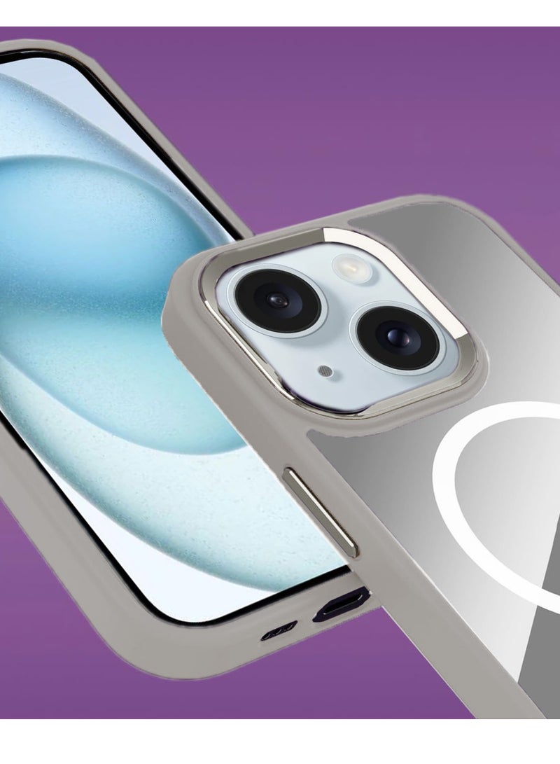 Wtech Hybrid Silicone With Translucent Hard Back Protective Plating Lens Magsafe Case Cover For Apple iPhone 15 2023 Grey - Image 2