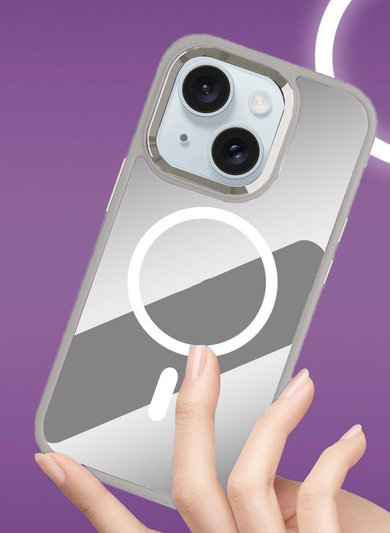 Wtech Hybrid Silicone With Translucent Hard Back Protective Plating Lens Magsafe Case Cover For Apple iPhone 15 2023 Grey - Image 4