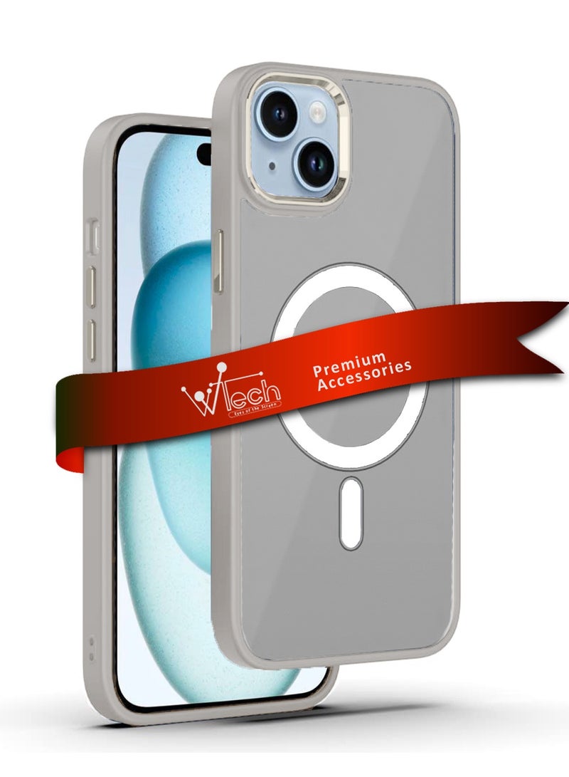 Wtech Hybrid Silicone With Translucent Hard Back Protective Plating Lens Magsafe Case Cover For Apple iPhone 15 2023 Grey - Image 1
