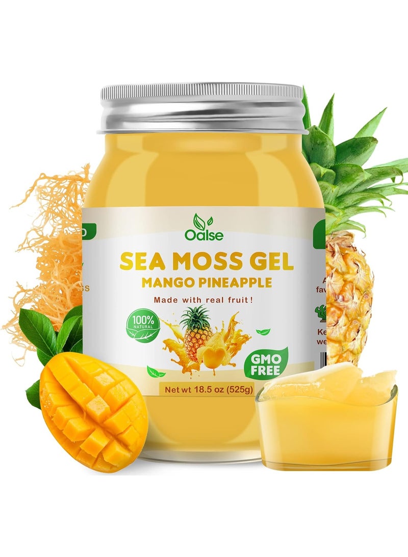 جل طحالب البحر - 18.5 أونصة بنكهة المانجو والأناناس، جل طحالب البحر الخام المغذي، غني بـ 102 نوع من الفيتامينات والمعادن والبروتينات والفيتامينات، مناسب للنباتيين - Image 1