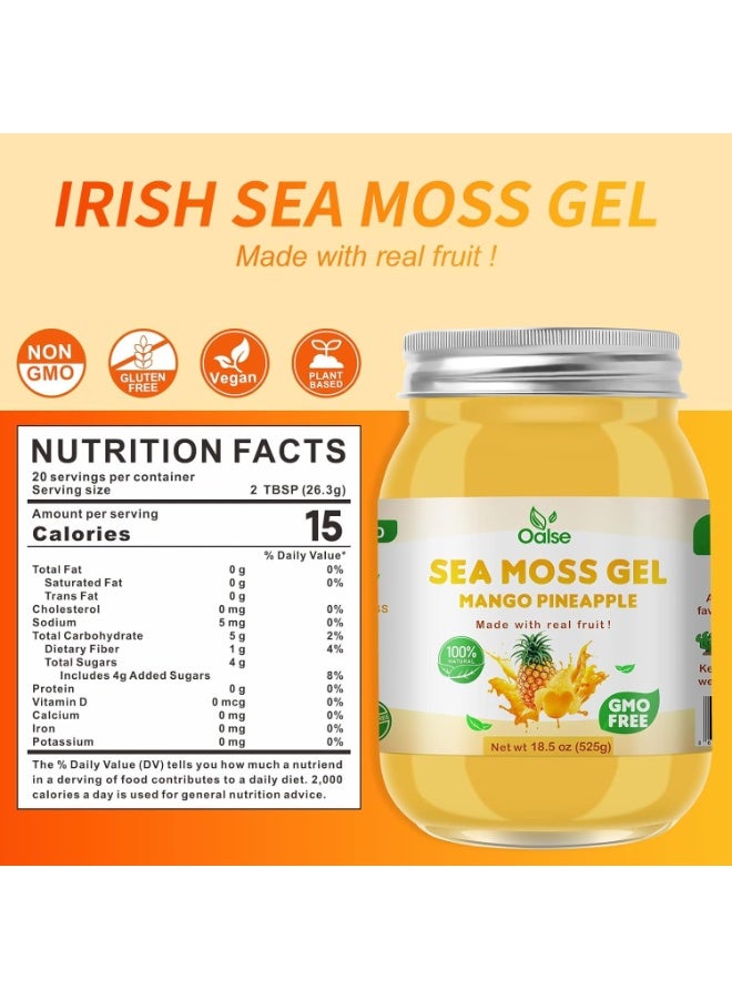 جل طحالب البحر - 18.5 أونصة بنكهة المانجو والأناناس، جل طحالب البحر الخام المغذي، غني بـ 102 نوع من الفيتامينات والمعادن والبروتينات والفيتامينات، مناسب للنباتيين - Image 2