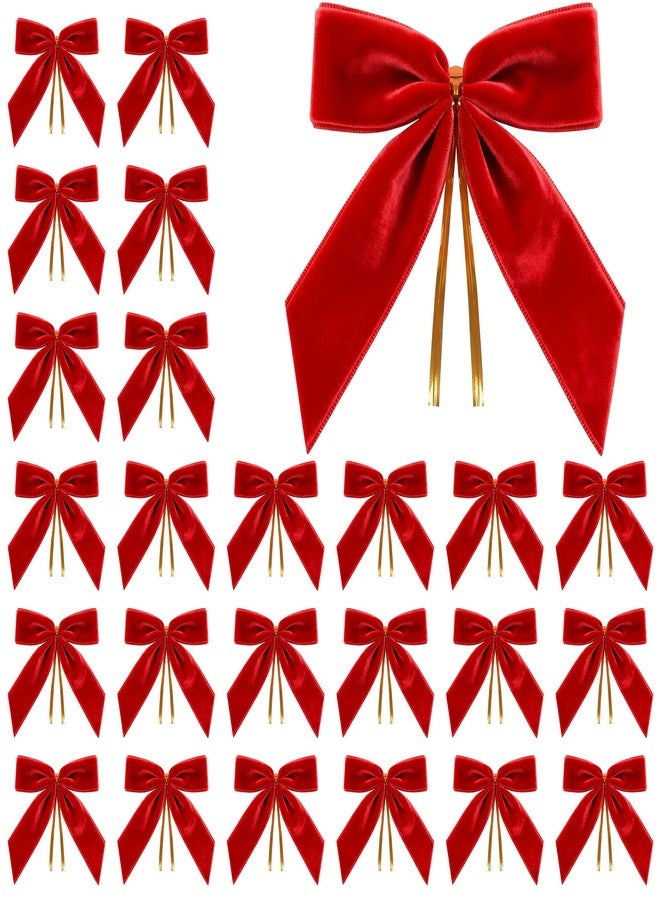 Artmag 24 Pcs Velvet Christmas Bows for Christmas Decoration, Wreath, Garland, Gift Wrapping, Wedding, Party, Twist Tie Bows for Home Decor (Width of 1", 3.5 x 3.5 inch, Red - Image 1