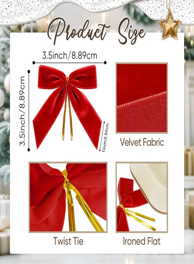 Artmag 24 Pcs Velvet Christmas Bows for Christmas Decoration, Wreath, Garland, Gift Wrapping, Wedding, Party, Twist Tie Bows for Home Decor (Width of 1", 3.5 x 3.5 inch, Red - Image 2