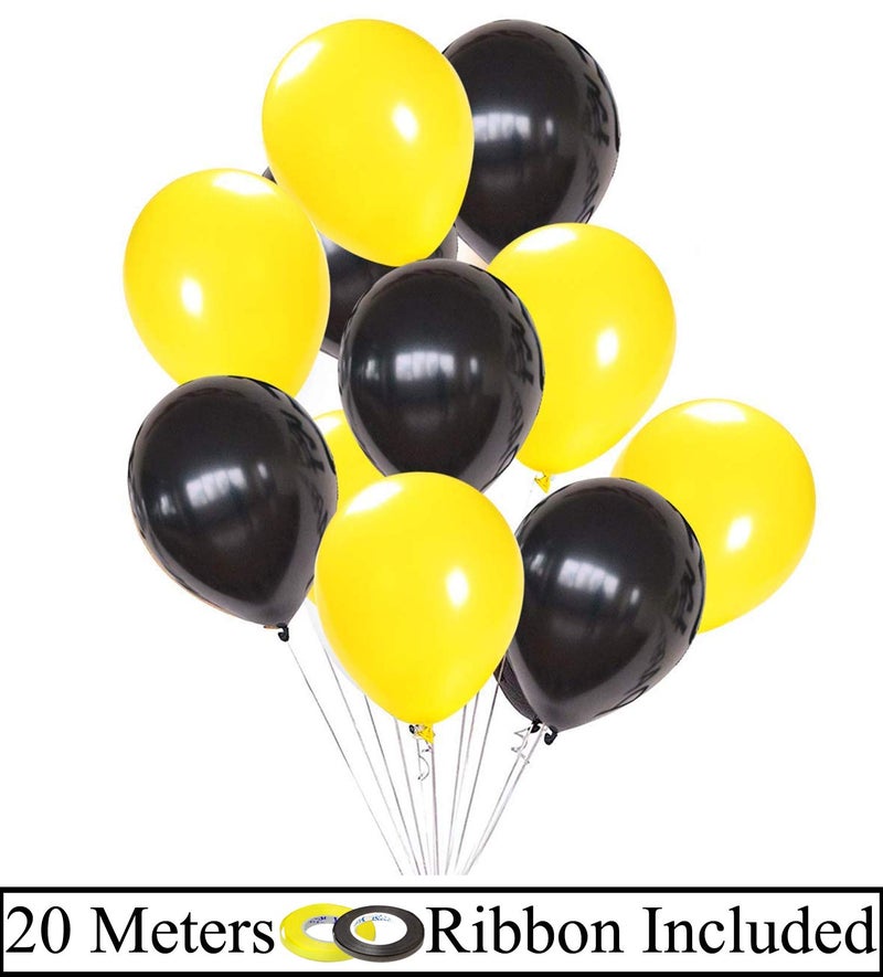 AMFIN® 10 Inch Latex Balloon Black & Yellow for Birthday Decoration Items Baby Shower Props for Decorations Anniversary Decoration Items - Image 2