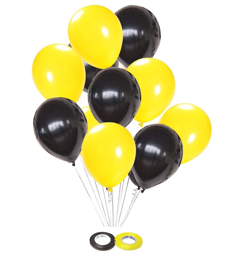 AMFIN® 10 Inch Latex Balloon Black & Yellow for Birthday Decoration Items Baby Shower Props for Decorations Anniversary Decoration Items - Image 1