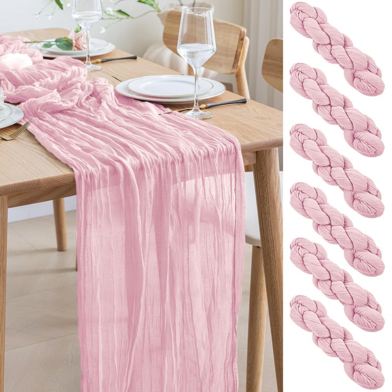 اسيم ASEE'M 6PCS Table Runner Cheesecloth 10ft 10ft Blushing Pink Boho Gauze Fabric Rustic Cheer Commit Runners for Wedder - Image 1