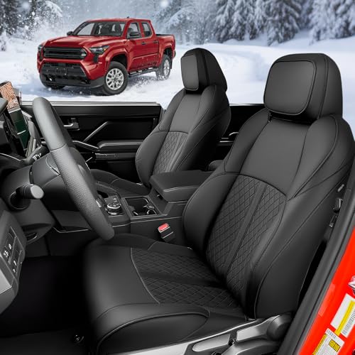 COTAZA Seat Covers for Toyota Tacoma 2024 2025 2026 (Double Cab, Gas Only) Faux Leather Waterproof Pickup Truck Seat Covers for Tacoma 4th Gen Accessories SR SR5 TRD Limited - Image 1
