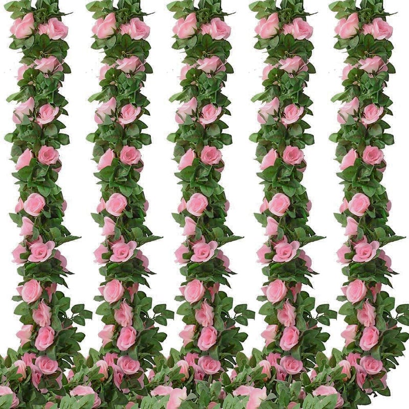 Antspirit 5pack Flower Garland Artificial Fake Rose Garland Vine Artificial Flowers for Decoration Floral Garlands Decor-Total 41 Ft (Pink) - Image 1