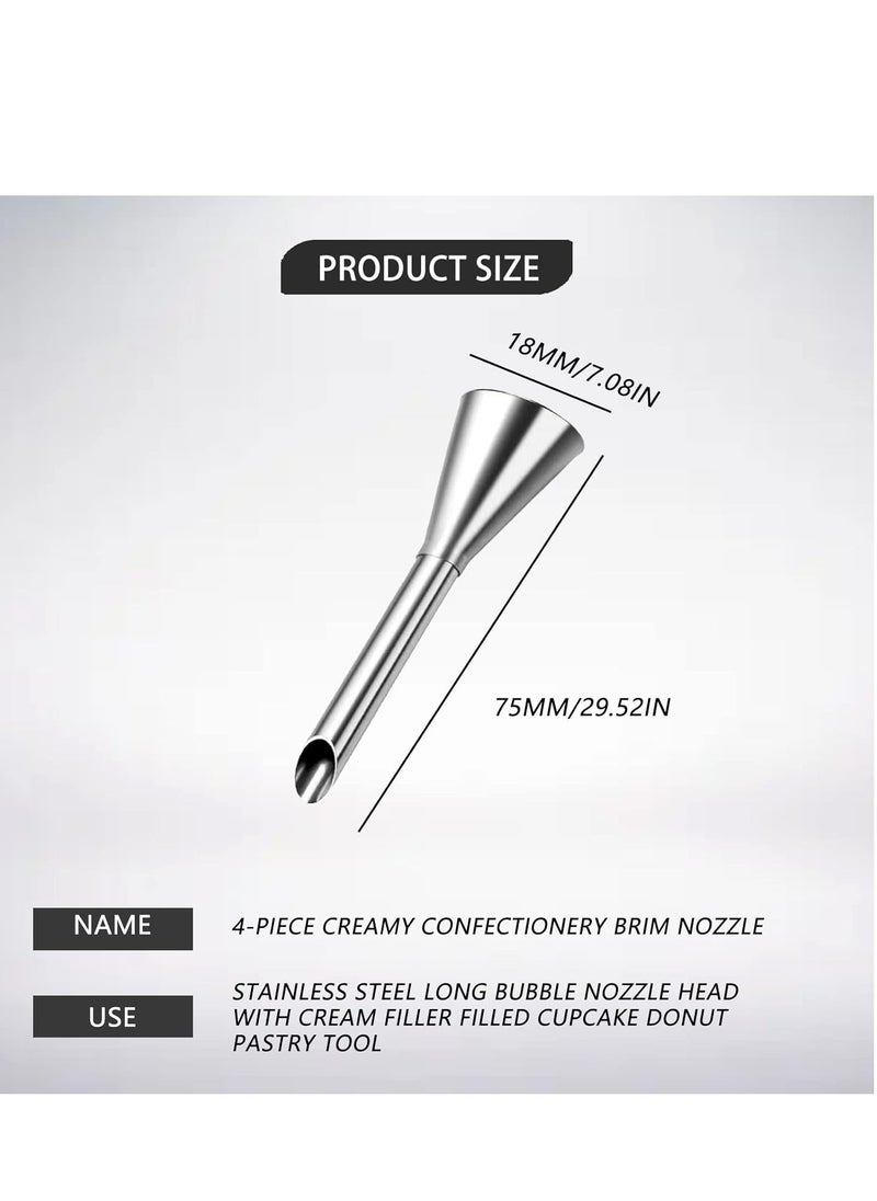 Mmmon - 4PCS Cream Icing Piping Nozzle Tip,Stainless Steel Long Puff Nozzle Tip Cream Filler Filling Cupcakes Doughnuts Pastry Tool - Image 1