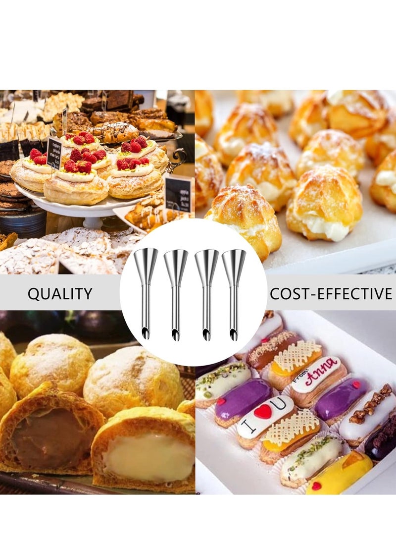 Mmmon - 4PCS Cream Icing Piping Nozzle Tip,Stainless Steel Long Puff Nozzle Tip Cream Filler Filling Cupcakes Doughnuts Pastry Tool - Image 1