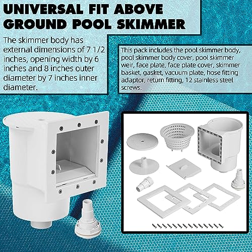 TonGass (Complete Set Universal Fit Above Ground Pool Skimmers (White) Pool Skimmer Accessory Kit ABS Plastic Thru-Wall Skimmer with Accessories Opening Width 6" Fits All Standard Pools Wall Cutouts - Image 2