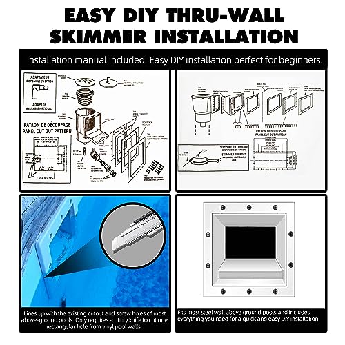 TonGass (Complete Set Universal Fit Above Ground Pool Skimmers (White) Pool Skimmer Accessory Kit ABS Plastic Thru-Wall Skimmer with Accessories Opening Width 6" Fits All Standard Pools Wall Cutouts - Image 4