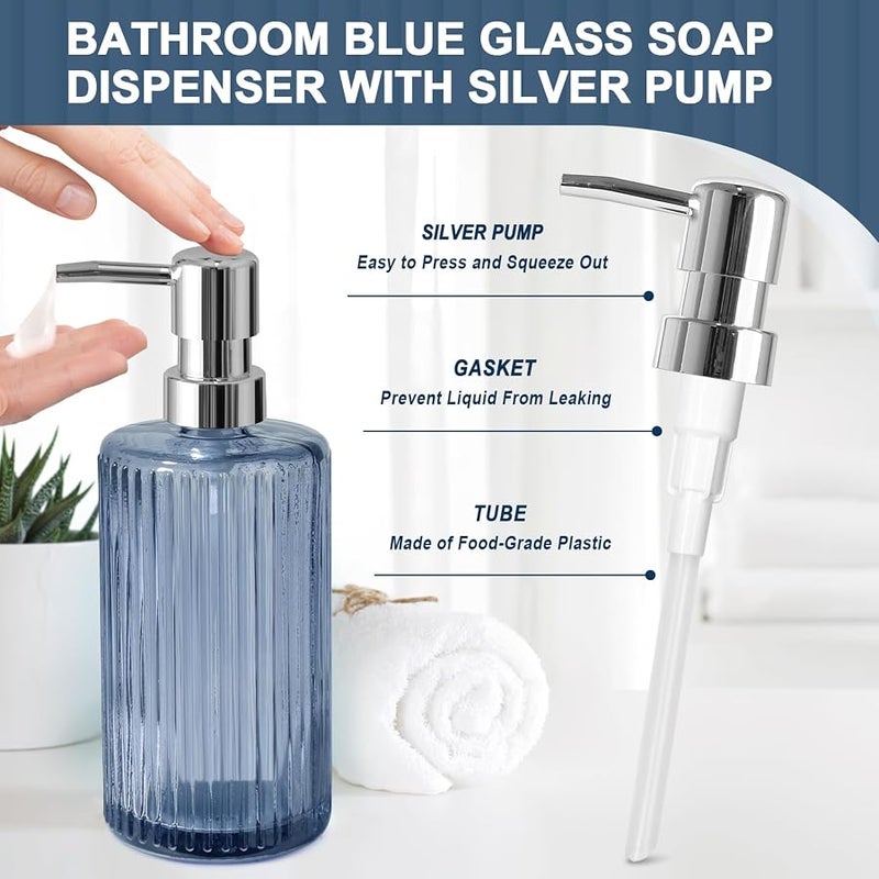 Kasunting Blue Bathroom Accessories 5 Pcs, Glass Bathroom Accessory Set, Vintage Blue Bathroom Set, Royal Soap Dispenser and Toothbrush Holder Set, Qtip Holder, Small Flower Vase, Modern Bathroom Decor - Image 3
