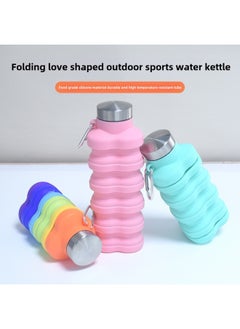 Generic Cross-border Creative Heart-shaped Silicone Folding Water Cup Portable Mountaineering Outdoor Camping Telescopic Sports Kettle 500ML-Color:Round Dark Blue-Capacity:500ml Box Packaging  - Image 1