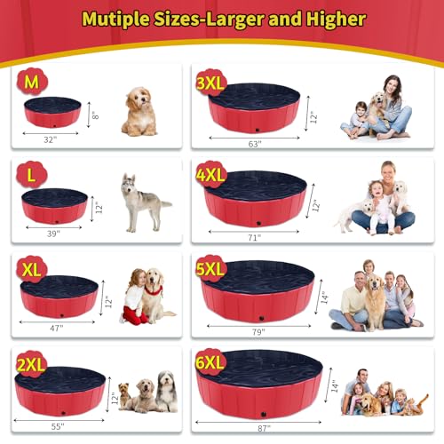 CACSPS Foldable Dog Pool, 32" x 8" Kiddie Pool with Hard Plastic, Non-Slip Dog Bath Tub for Outdoor Backyard, Collapsible Dog Swimming Pool for Kids Dogs Pets (Red) - Image 4
