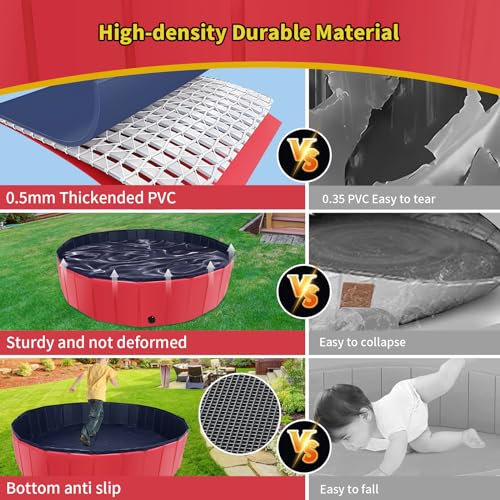 CACSPS Foldable Dog Pool, 32" x 8" Kiddie Pool with Hard Plastic, Non-Slip Dog Bath Tub for Outdoor Backyard, Collapsible Dog Swimming Pool for Kids Dogs Pets (Red) - Image 2