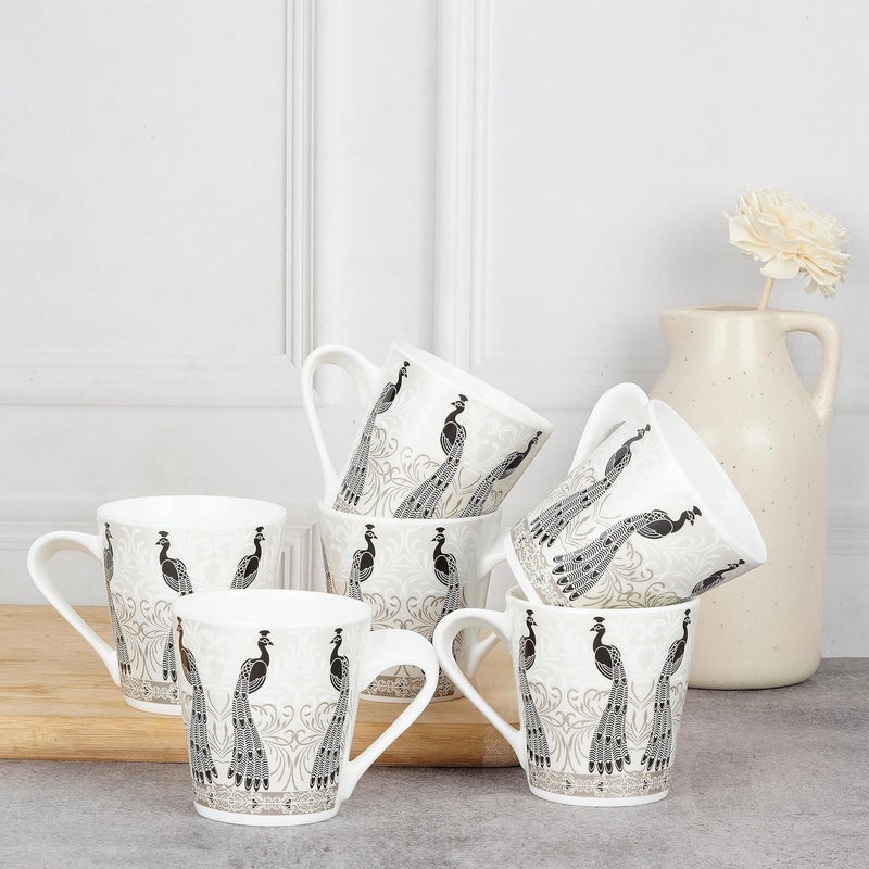 TAGROCK Bone China Tea Cups Set of 6 Peacock Design Durable and Lead Free Cups Set of 6 Design 2 - Image 2