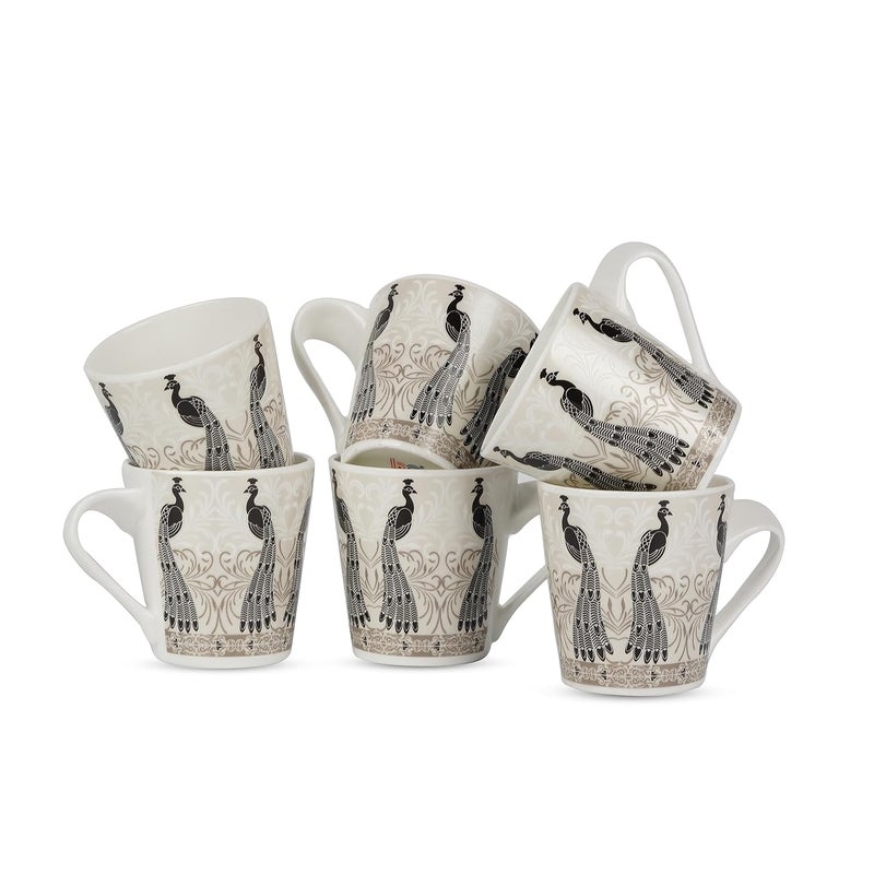 TAGROCK Bone China Tea Cups Set of 6 Peacock Design Durable and Lead Free Cups Set of 6 Design 2 - Image 1
