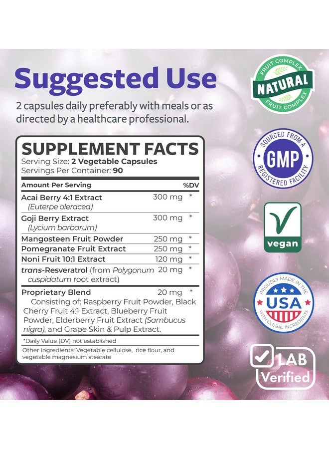 Healths Harmony Super Antioxidants Supplement - Powerful Super Food Antioxidant Daily Blend - Acai Berry, Goji, Pomegranate & Trans Resveratrol - Herbal and Fruit Formula For Women and Men - Skin Care - 180 Capsules - Image 4