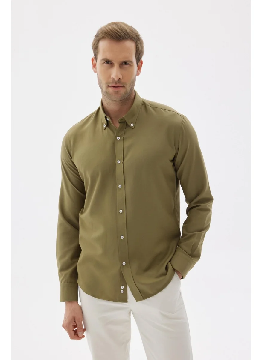 Odelon Easy Iron Oxford Men's Khaki Slim Fit Shirt MARS36