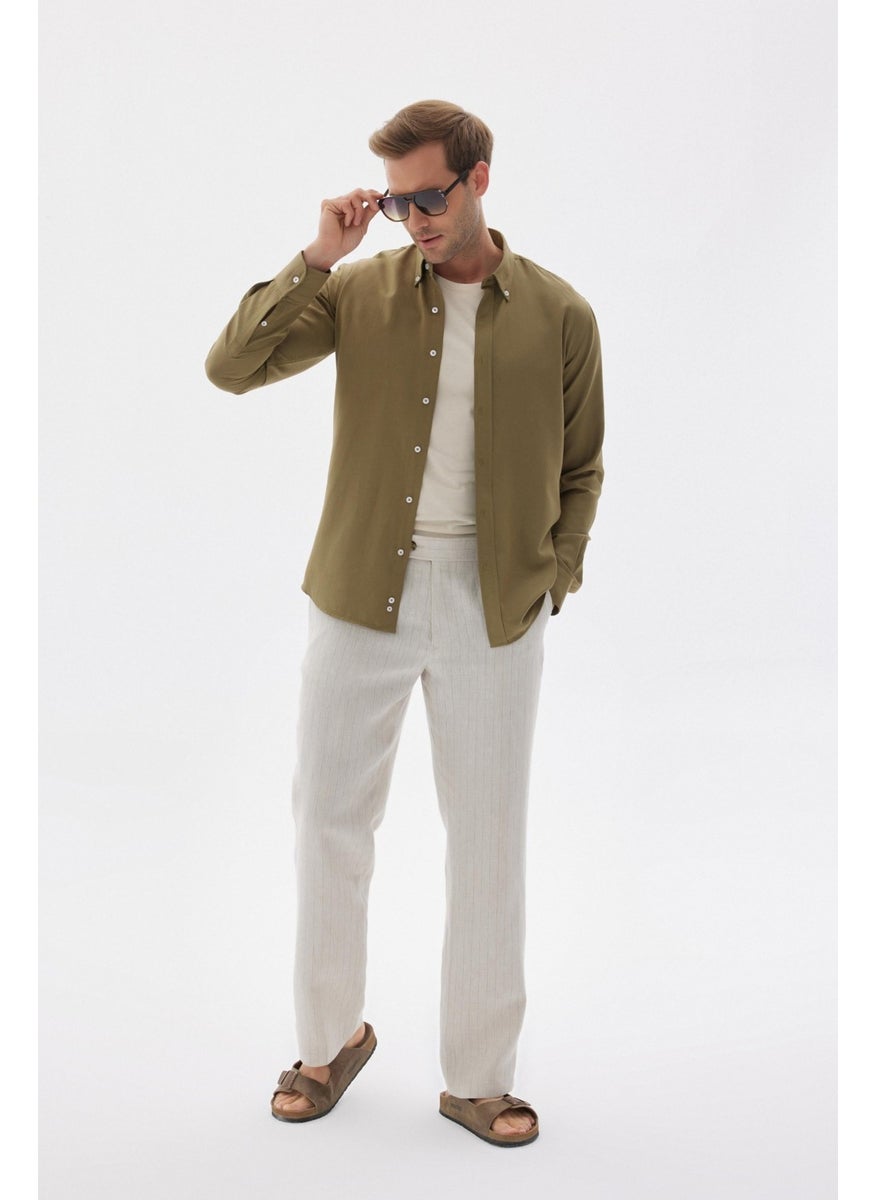 Odelon - Easy Iron Oxford Men's Khaki Slim Fit Shirt MARS36 - Image 1