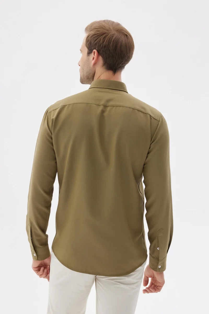 Odelon Easy Iron Oxford Men's Khaki Slim Fit Shirt MARS36