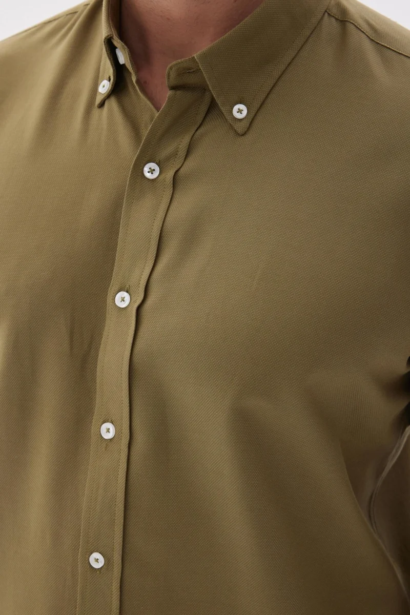 Odelon Easy Iron Oxford Men's Khaki Slim Fit Shirt MARS36