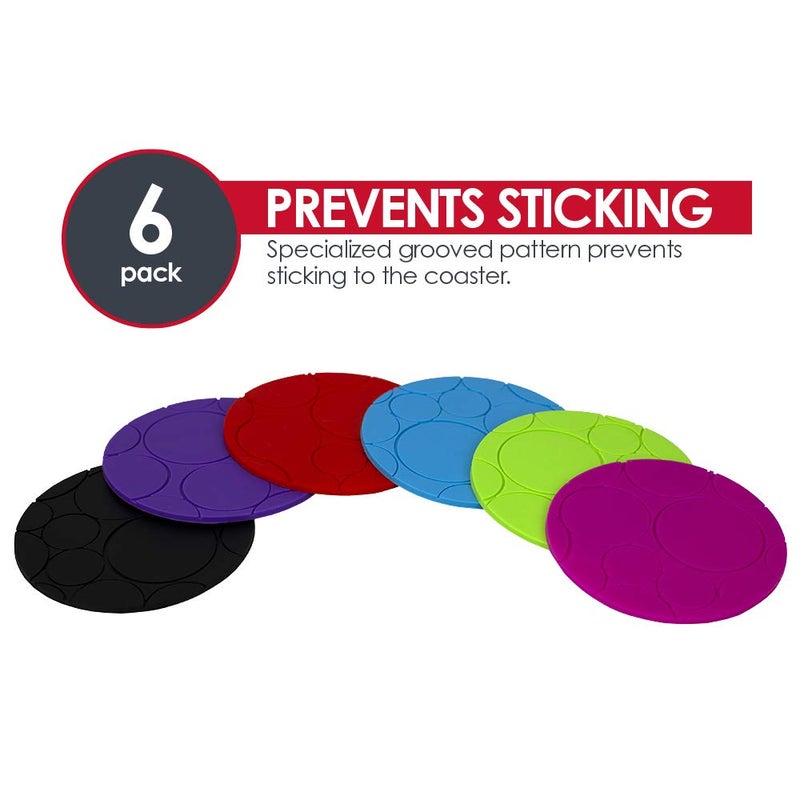 Home Basics Non-Slip Round Multicolor Silicone Coasters by Home Basics | Set of 6 | Heat Resistant | Indoor and Outdoor Coffee Table, Kitchen, Bar, Office Table Top Protection - Image 3