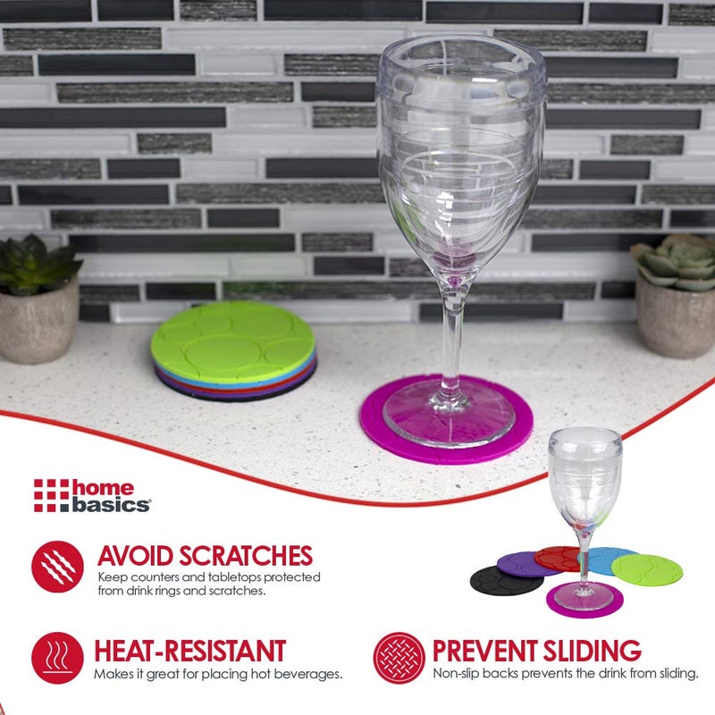 Home Basics Non-Slip Round Multicolor Silicone Coasters by Home Basics | Set of 6 | Heat Resistant | Indoor and Outdoor Coffee Table, Kitchen, Bar, Office Table Top Protection - Image 2